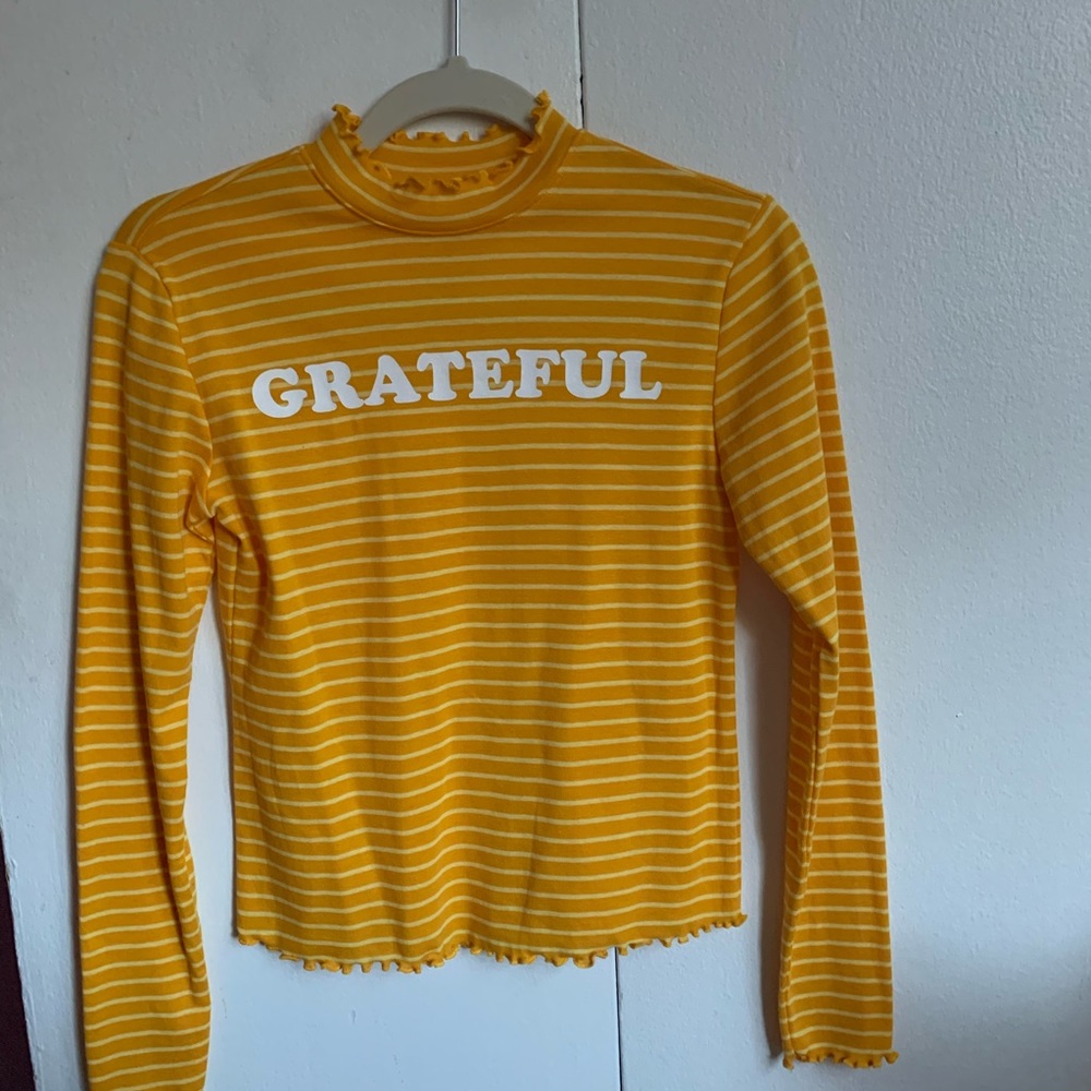 Yellow striped mock neck long sleeve top